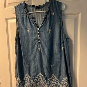 Talbots Denim-Blue Embroidered Sleeveless Camisole